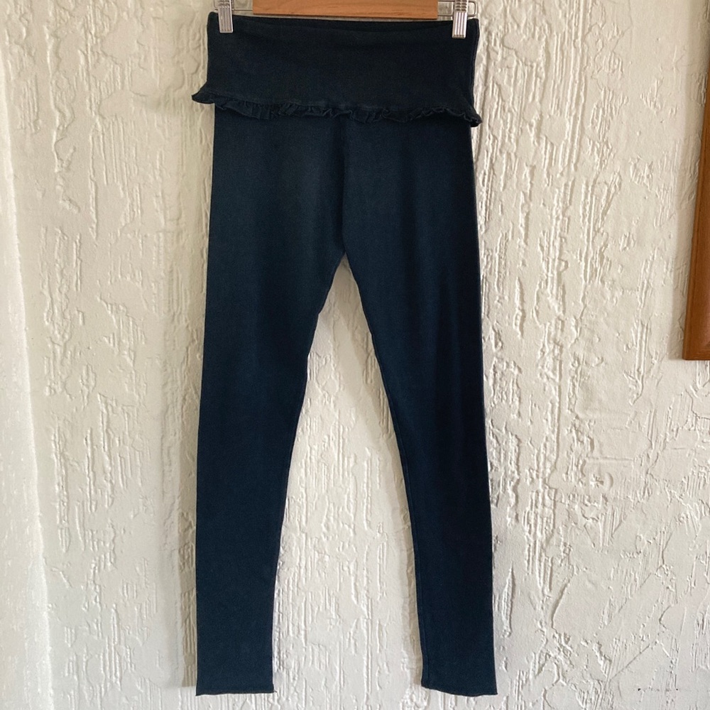 Free People Movement Black Rollover Waistband Ruffle Leggings Size Small